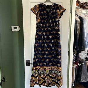 Maeve by Anthropologie, blue orange and green pattern maxi dress x small